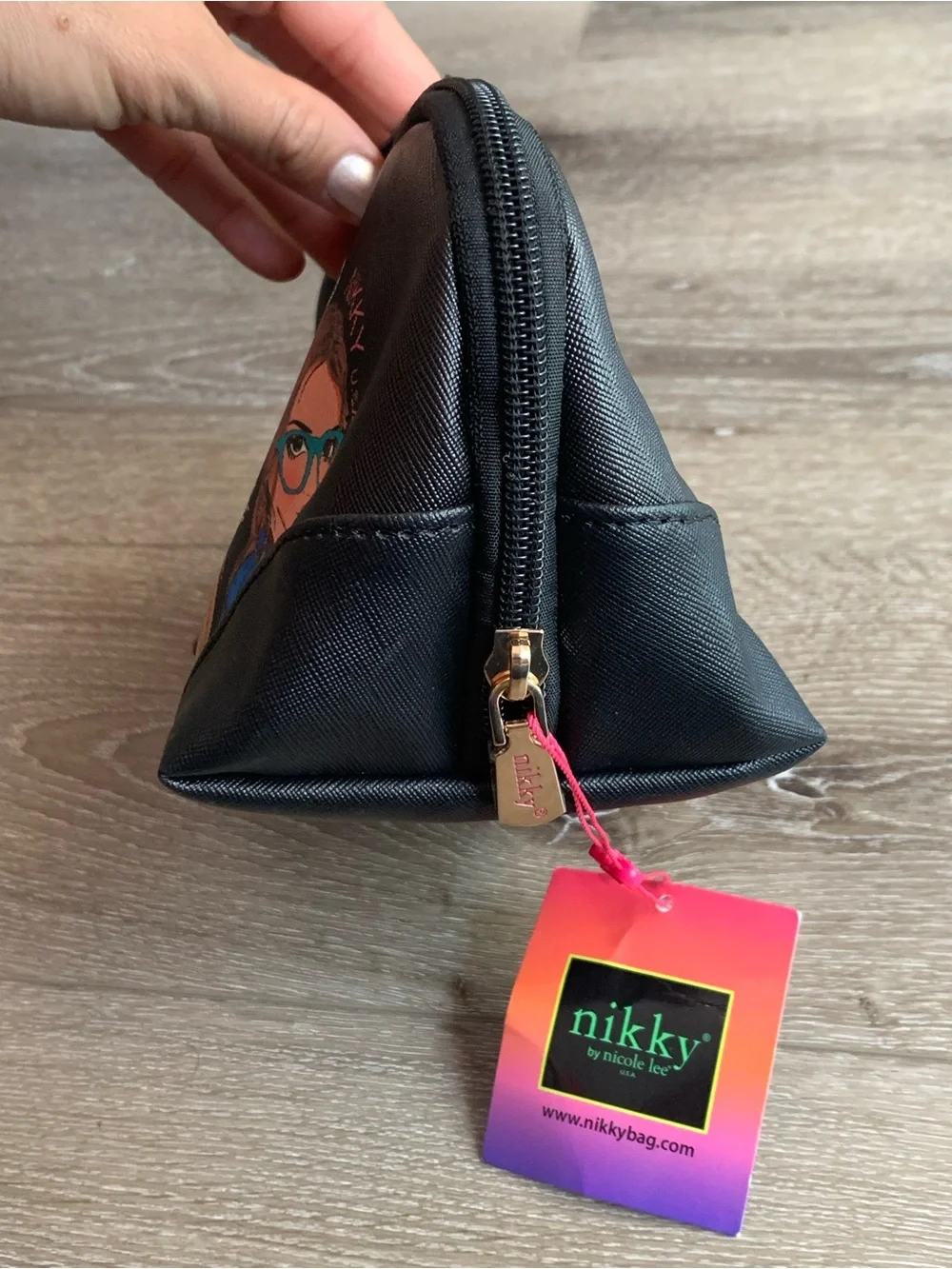 Nikky by Nicole Lee GIRLS WANT TO HAVE FUN  and cat Cosmetic Bag Dot Lining NWT